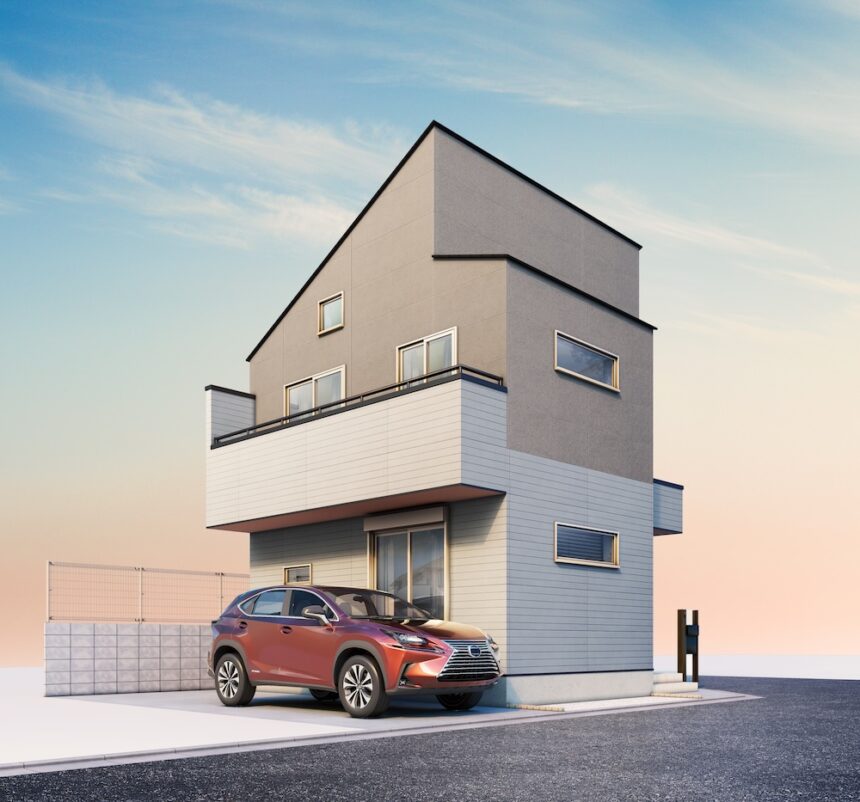 建築オーダーパース。府中市の戸建・外観。