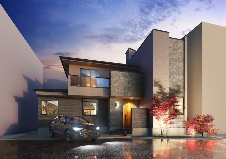 建築オーダーパース。荒川区の戸建・外観。