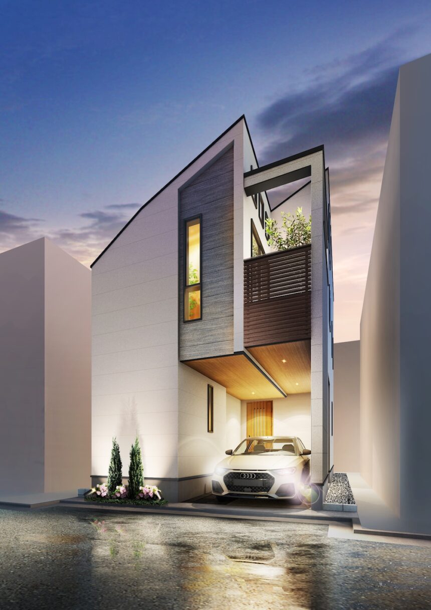 建築オーダーパース。世田谷区の戸建・外観。