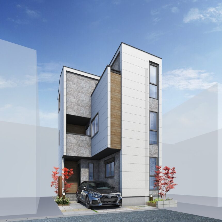 建築パース。草加市の戸建・外観。